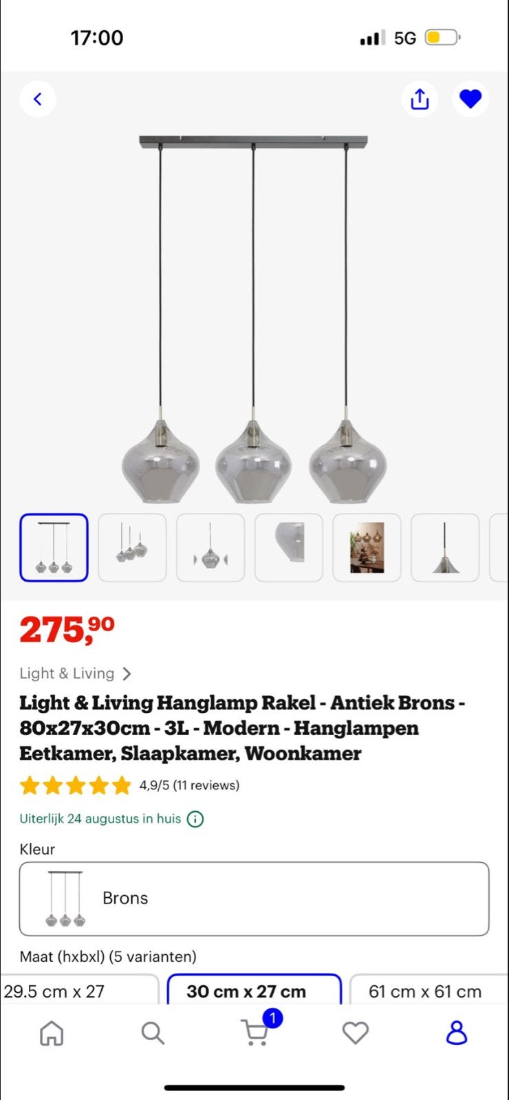 Light & Living Hanglamp Rakel - Antiek Brons - 3L, Huis en Inrichting, Ophalen of Verzenden, Nieuw, Metaal