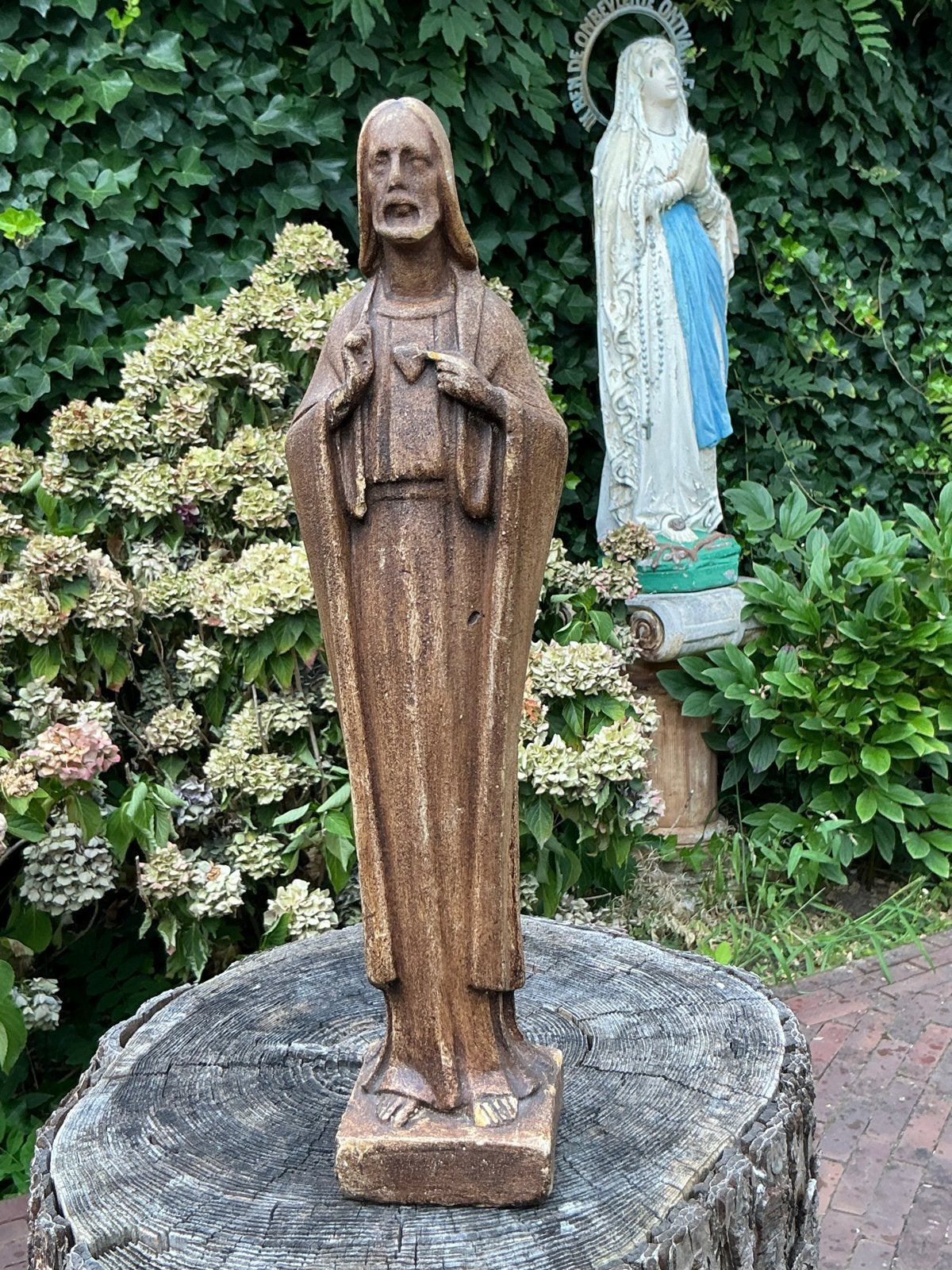 Antiek Frans Robuust heiligenbeeld ❤️ Jezus heilig hart, Ophalen of Verzenden