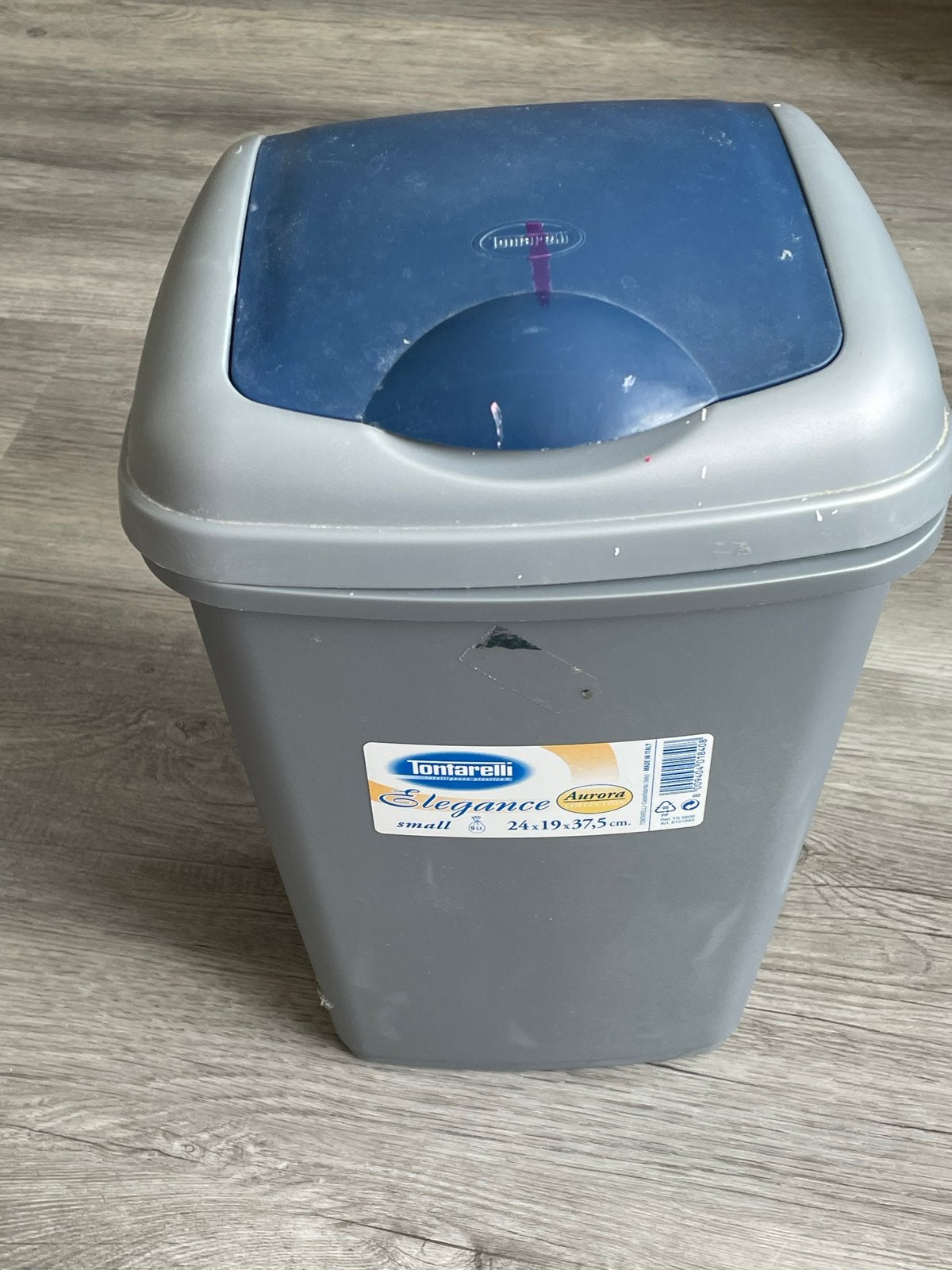 Prullenbak Tontarelli Elegance 9L - Grijs/Blauw, Kunststof, Gebruikt, Ophalen of Verzenden, Minder dan 10 liter
