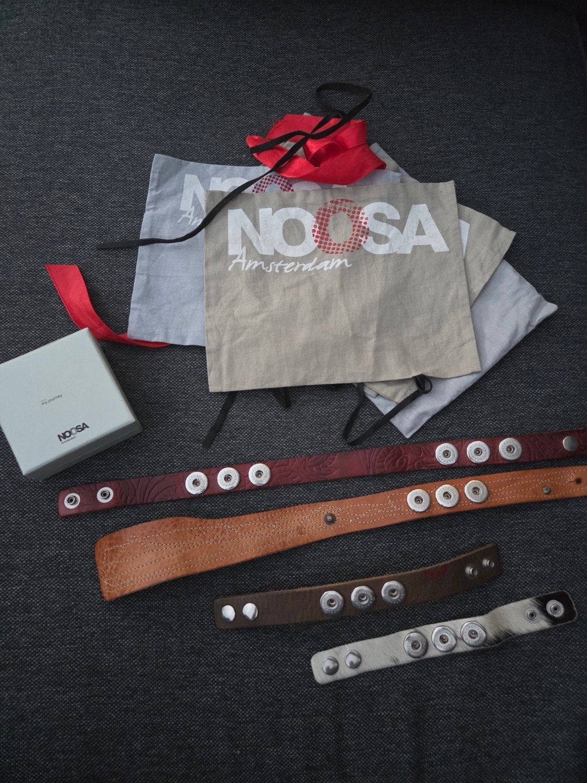 NOOSA Amsterdam set: armbanden en chunks, Ophalen of Verzenden, Gebruikt, Bruin, Leer