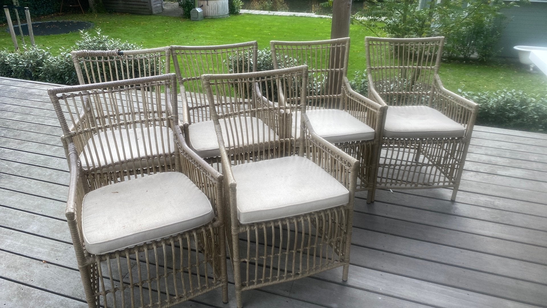 6 tuinstoelen met kussens, boho stoelen, FJELLERUP, Ophalen, Zo goed als nieuw