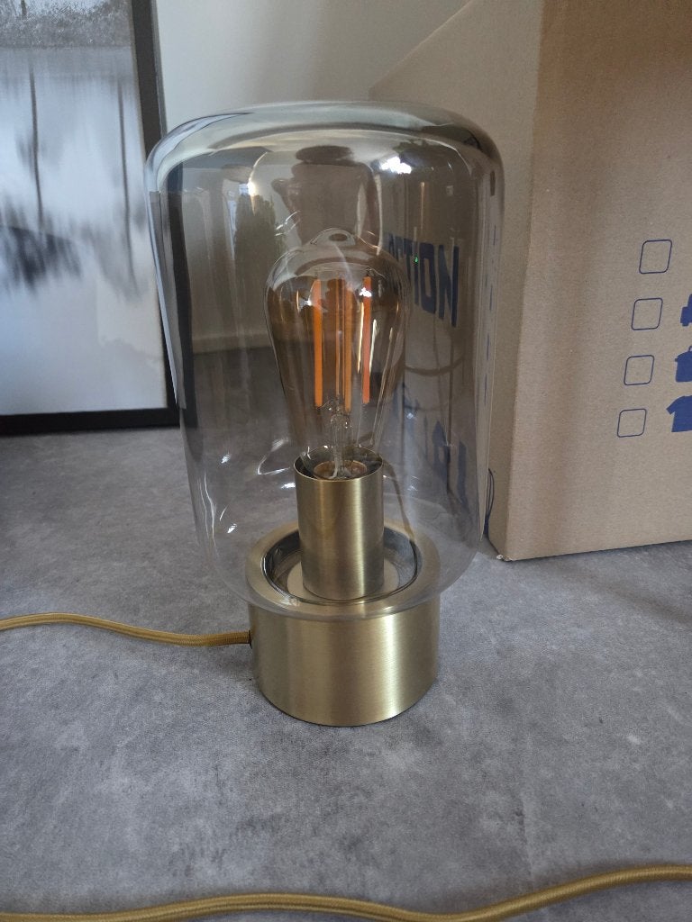 Tafellamp glas met goud 3 stuks, Huis en Inrichting, Lampen | Tafellampen, Ophalen, Zo goed als nieuw, Glas, Minder dan 50 cm