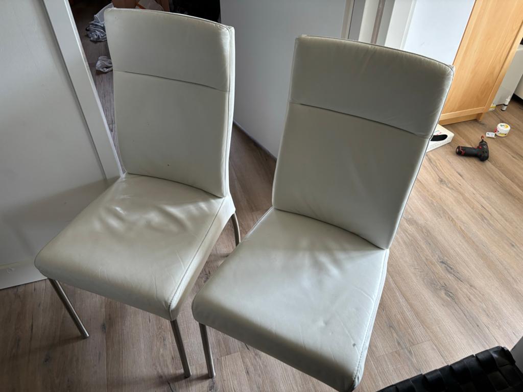 Twee witte leren stoelen in goede staat, Ophalen, Twee, Wit, Leer
