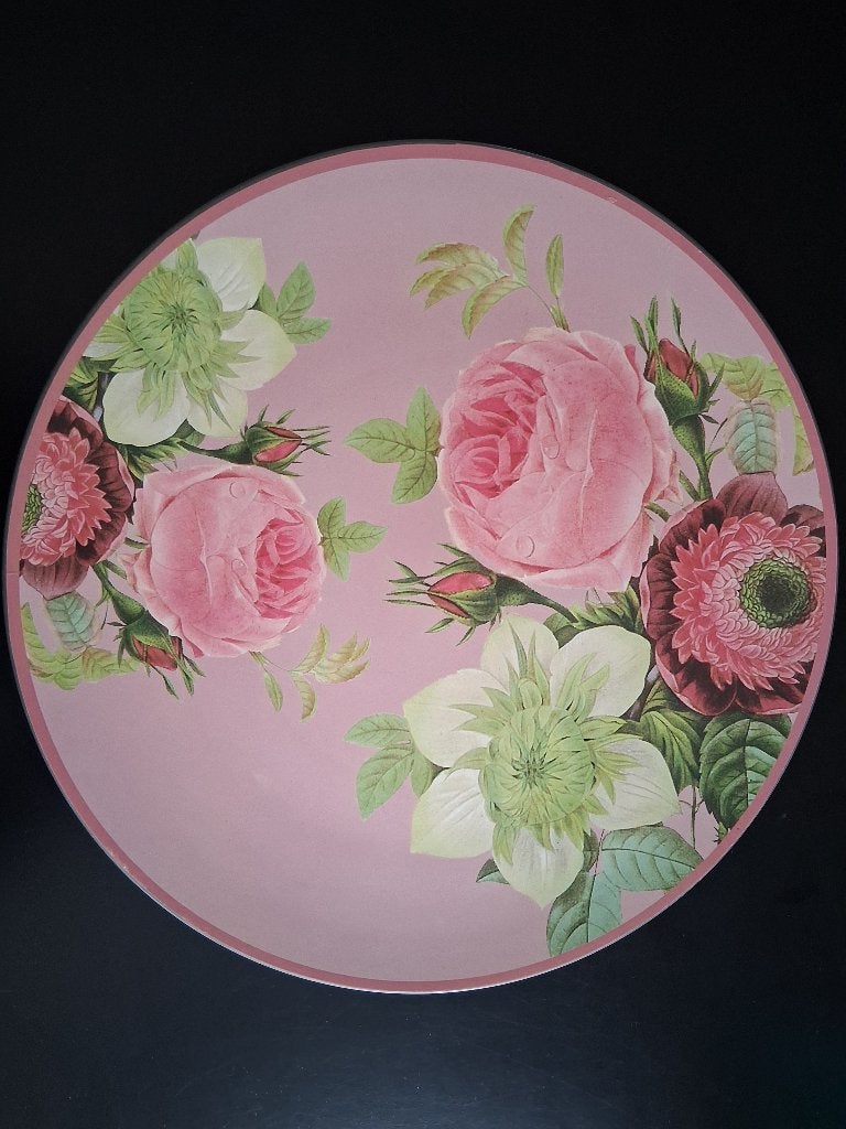 Brocante rond dienblad pioenrozen *eureka*, Antiek en Kunst, Ophalen of Verzenden