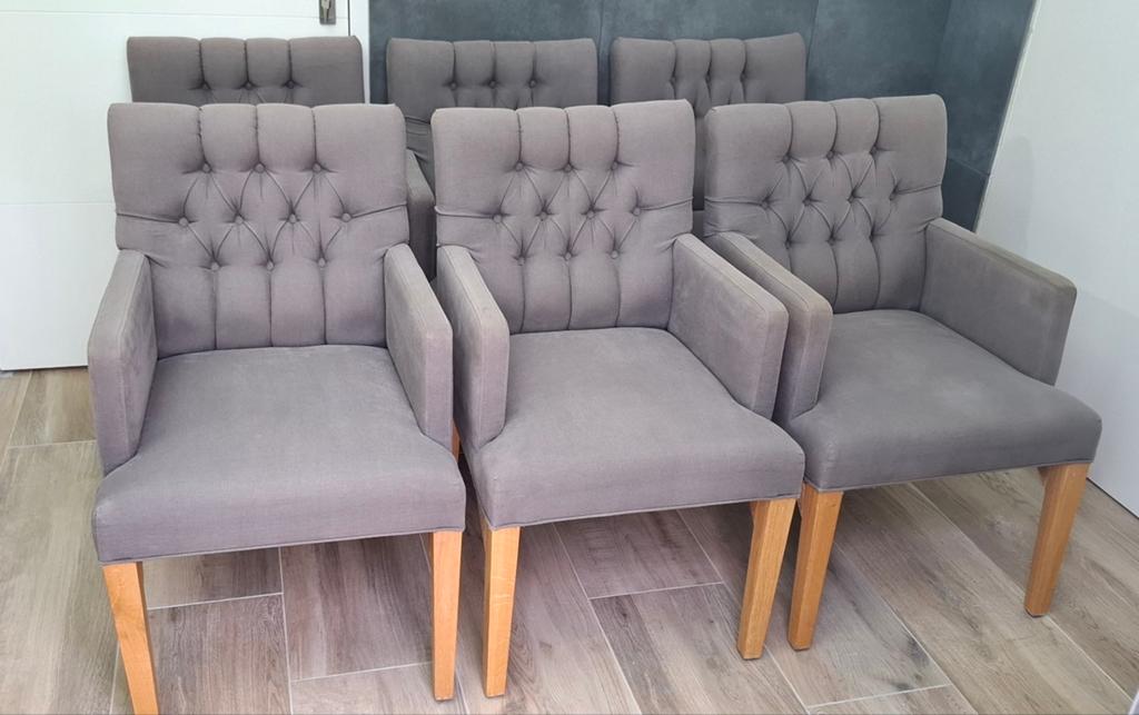 6 grijze eetkamerstoelen, comfortabel en in landelijke stijl, Ophalen, Gebruikt, Landelijk,  klassiek, Stof
