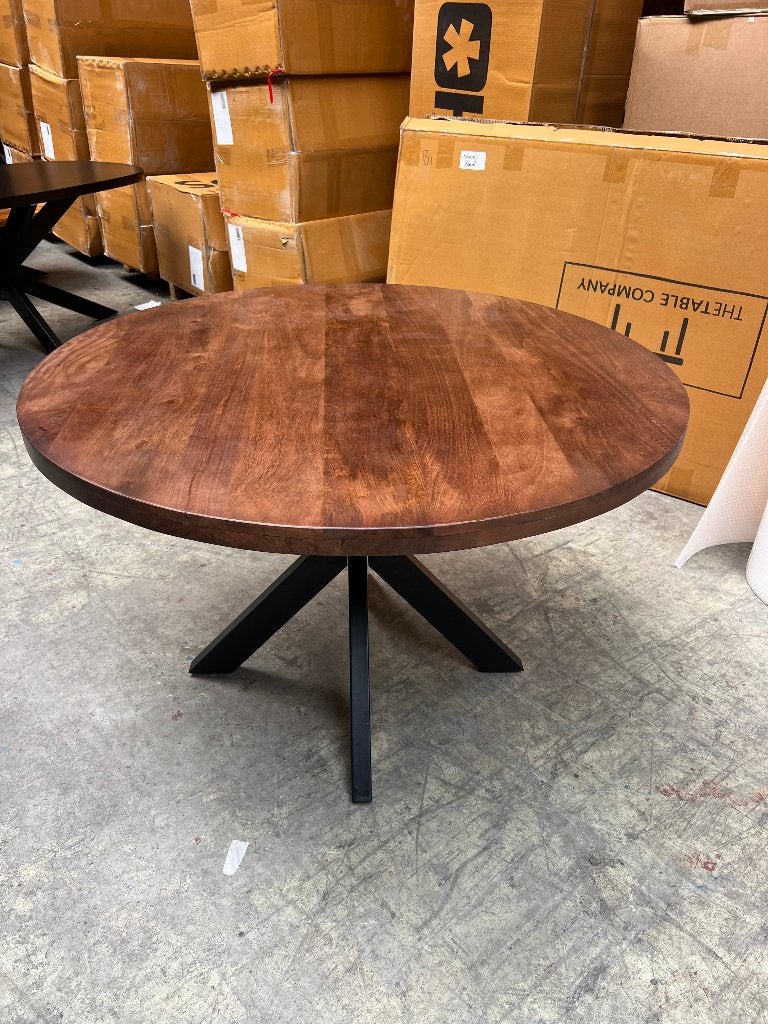 Ronde walnoot mango eettafel 130cm incl. spinpoot, Huis en Inrichting, Tafels | Eettafels, Ophalen, Rond, Nieuw, Vijf personen of meer