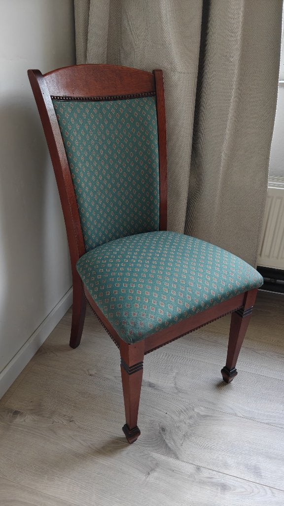 Klassieke houten stoel met groene Empire stijl bekleding, Ophalen