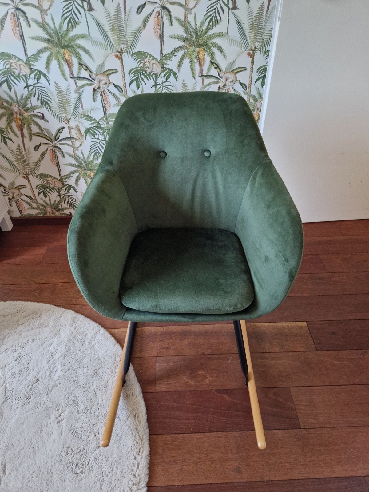 Donkergroene velvet schommelstoel - Zeer goede staat, Ophalen, Overige kleuren, Modern, Scandinavisch, Zo goed als nieuw