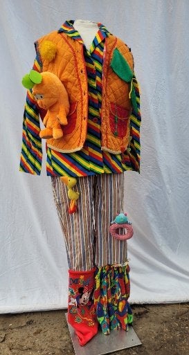Tof uniek driedelig clowns outfit maat S/M voor de Carnaval, Maat 38/40 (M), Carnaval, ., Ophalen of Verzenden