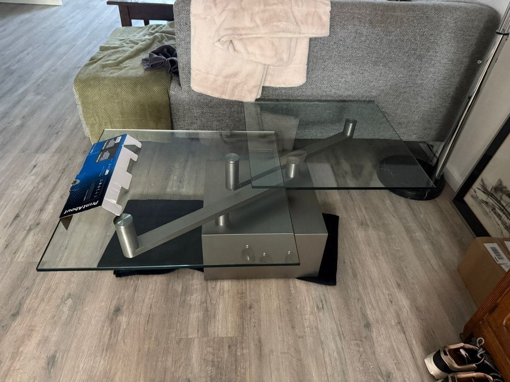 Salontafel metaal / glas, Ophalen, 100 tot 150 cm, 50 tot 100 cm, Zo goed als nieuw