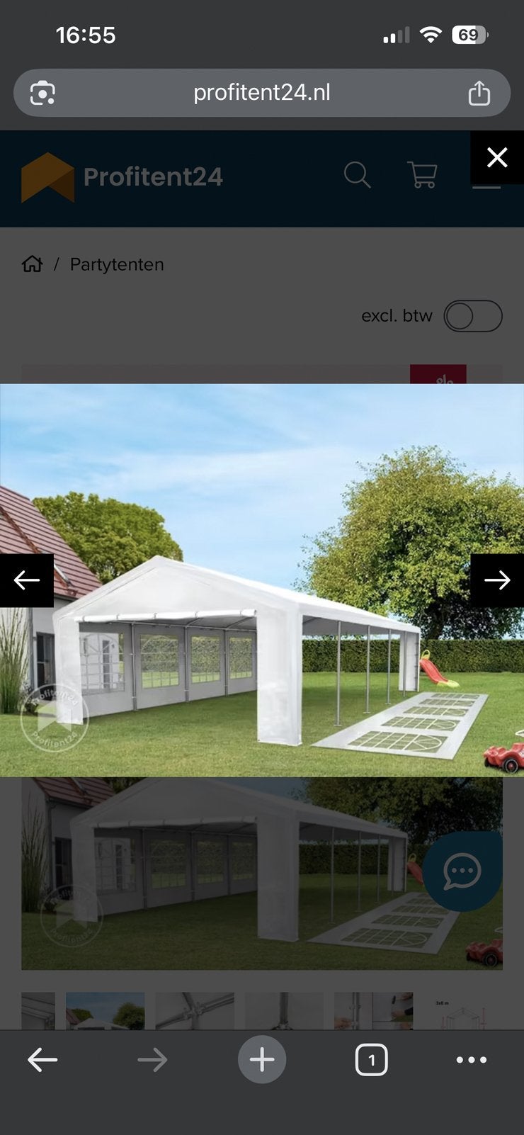 Grote partytent, Ophalen, Partytent, Minder dan 4 meter, 2 meter of meer