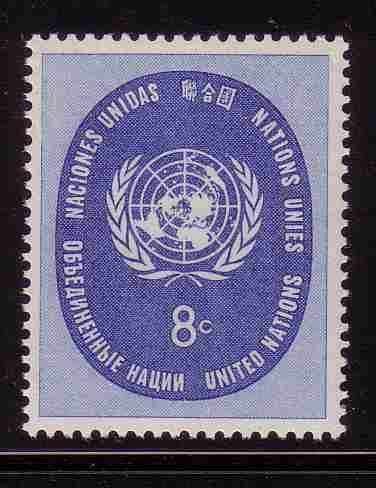 Verenigde Naties New York 1958 71 VN-embleem 8c, Postfris, Ophalen of Verzenden, Postfris, Noord-Amerika