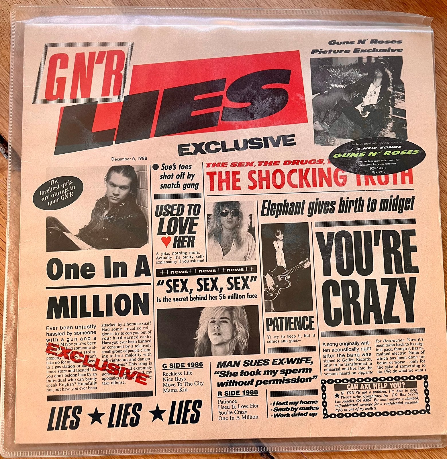 Guns’n Roses - Lies 1988 eerste europese persing.!, Ophalen of Verzenden, Zo goed als nieuw