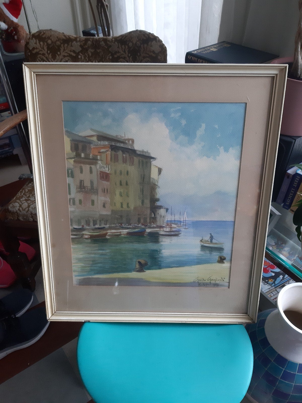Schilderij Portofino 1959 - Gesigneerd Guido Gagliardi, Ophalen, Gedateerd, Klassiek, Aquarel