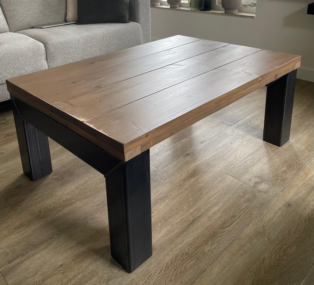 Salontafel met 2 ijzeren N-poten, Gebruikt, 100 tot 150 cm, Minder dan 50 cm, Rechthoekig