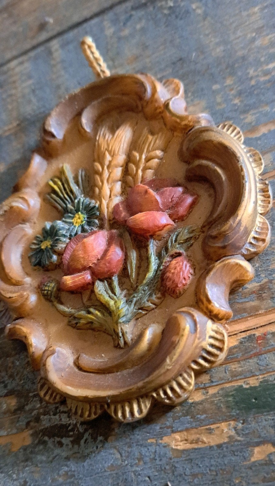 Vintage wasreliëf, bloemen voorstelling  11x9,5cm, Ophalen of Verzenden