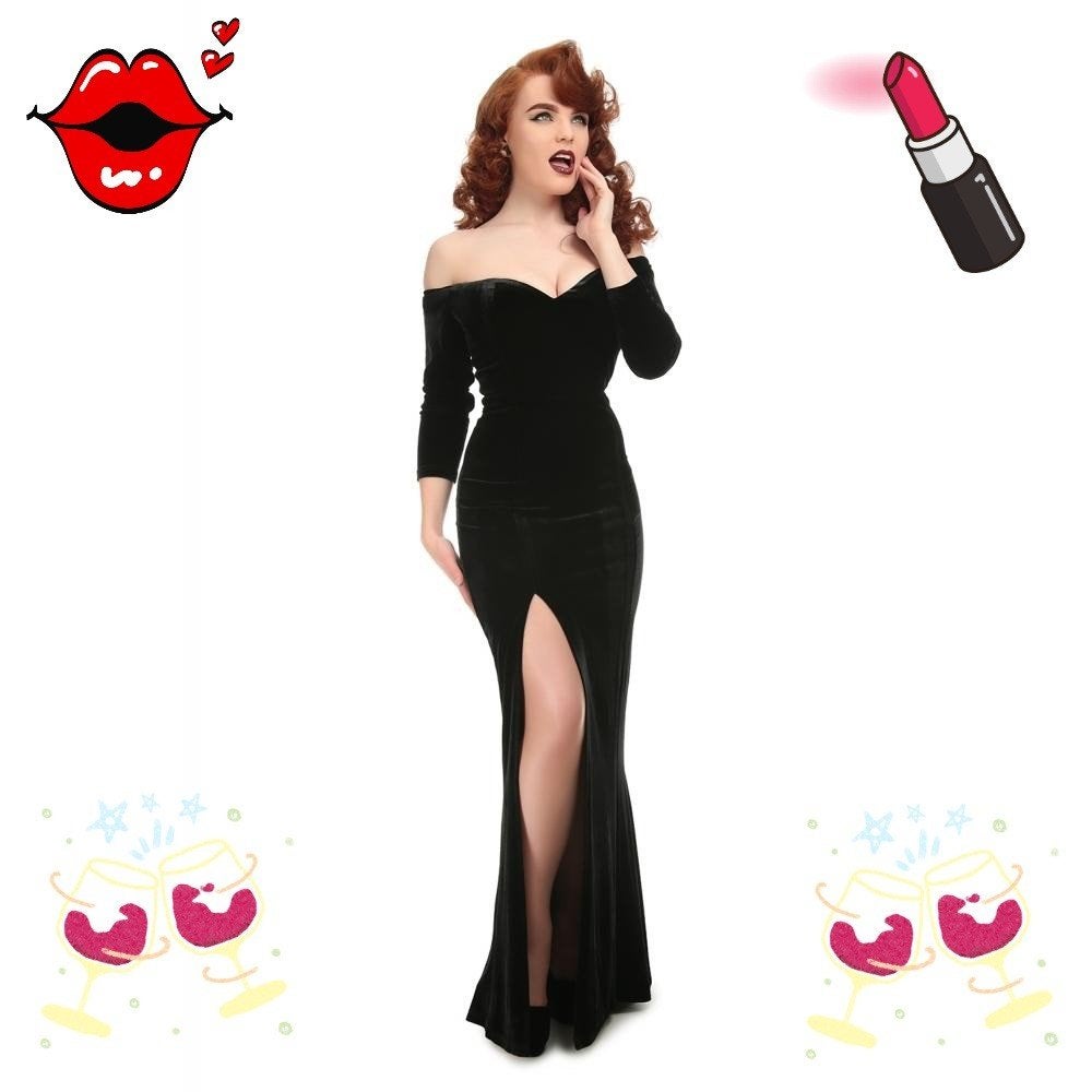 Vintage fifty's party dress black velvet, Collectif, Galajurk, Verzenden, Zwart