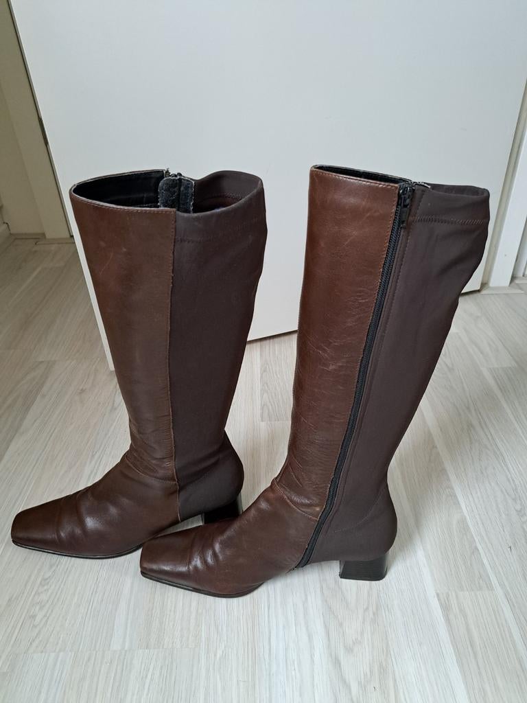 Bruine leren laarzen maat 41, Kleding | Dames, Schoenen, Ophalen of Verzenden, Zo goed als nieuw, Bruin, Hoge laarzen