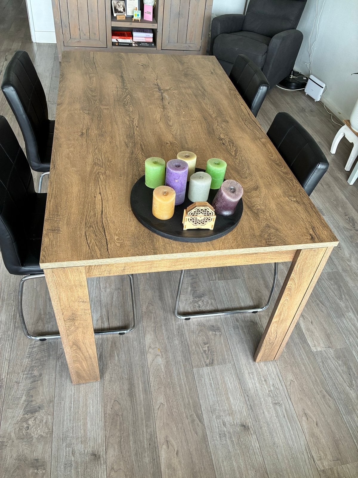 Eettafel met 4 stoelen - 160x90 cm, Huis en Inrichting, Ophalen, Gebruikt, 50 tot 100 cm, 150 tot 200 cm