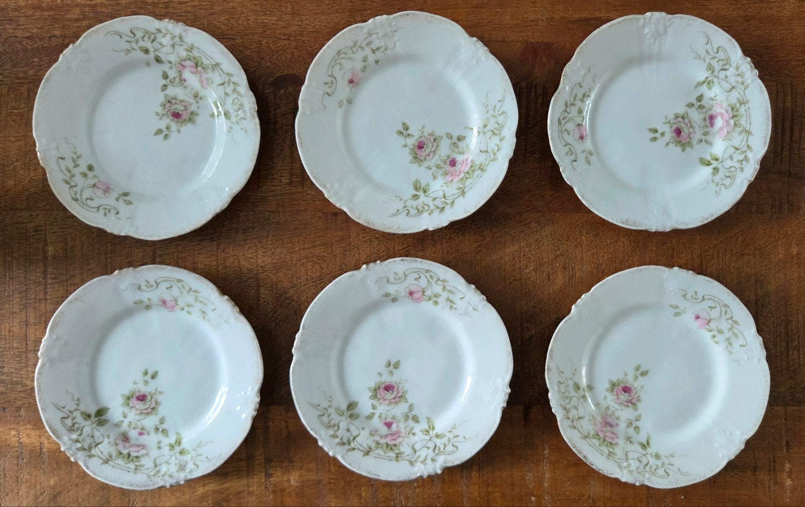 6 antieke Z.S. & Co. Bavaria bordjes + 1 groot bord – roze r, Antiek en Kunst, Ophalen of Verzenden