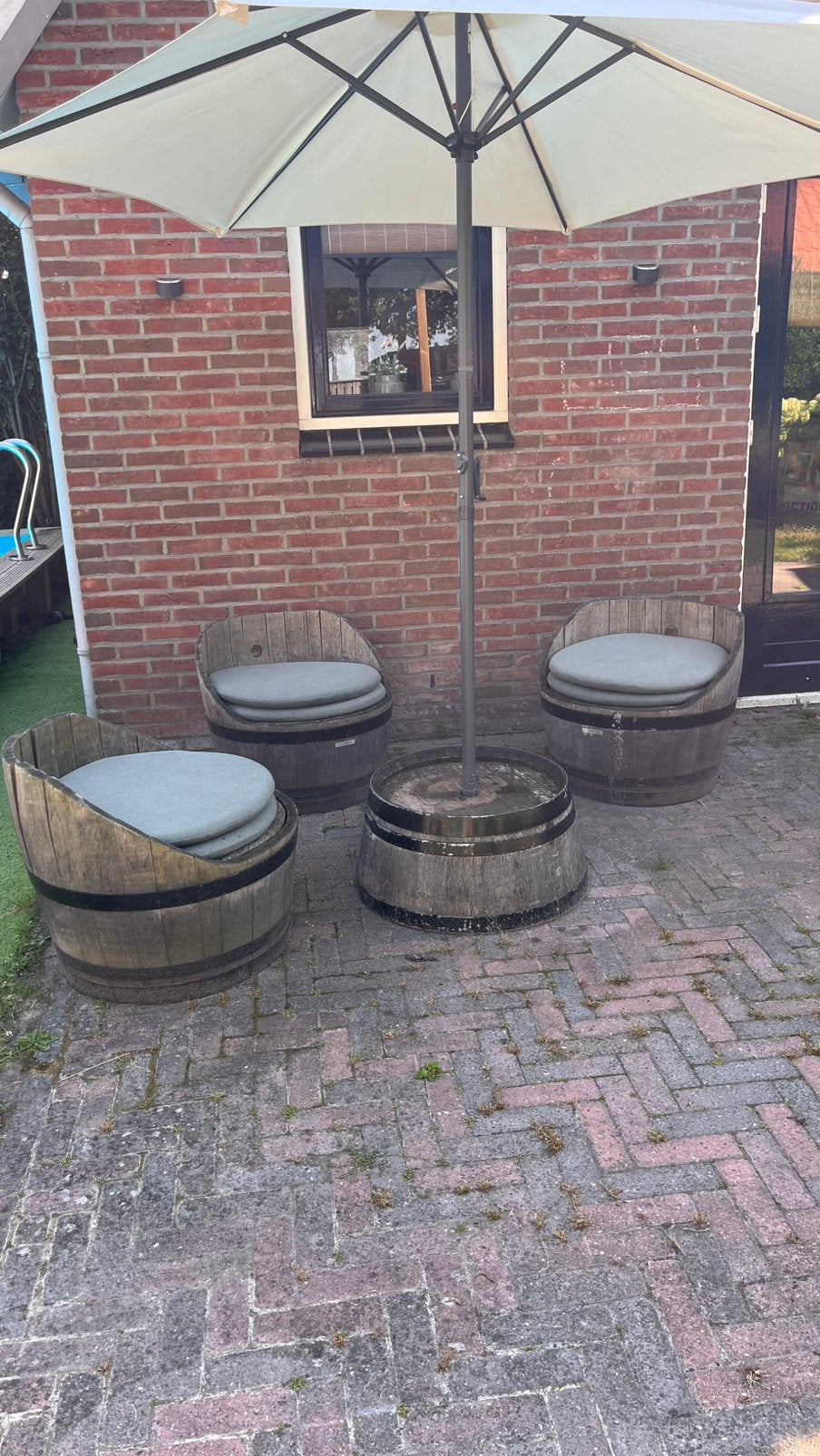 Wijnvaten tuinset, Ophalen, Gebruikt