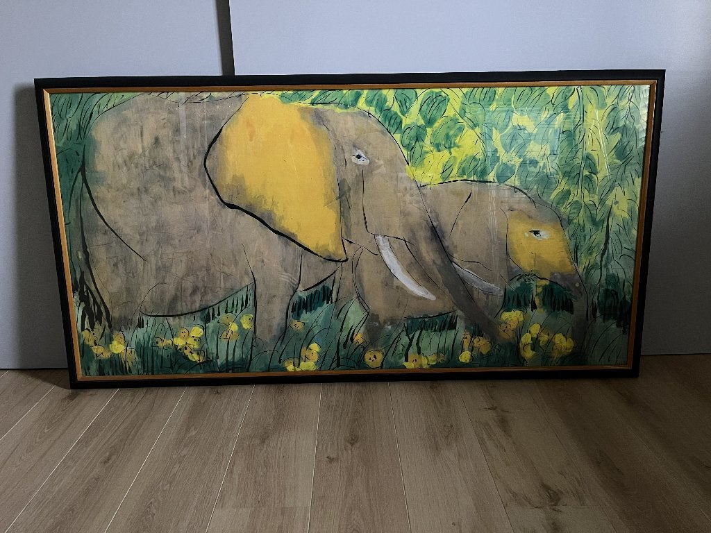 Groot Walasse Ting schilderij Olifanten paar 160x 83 cm, Ophalen