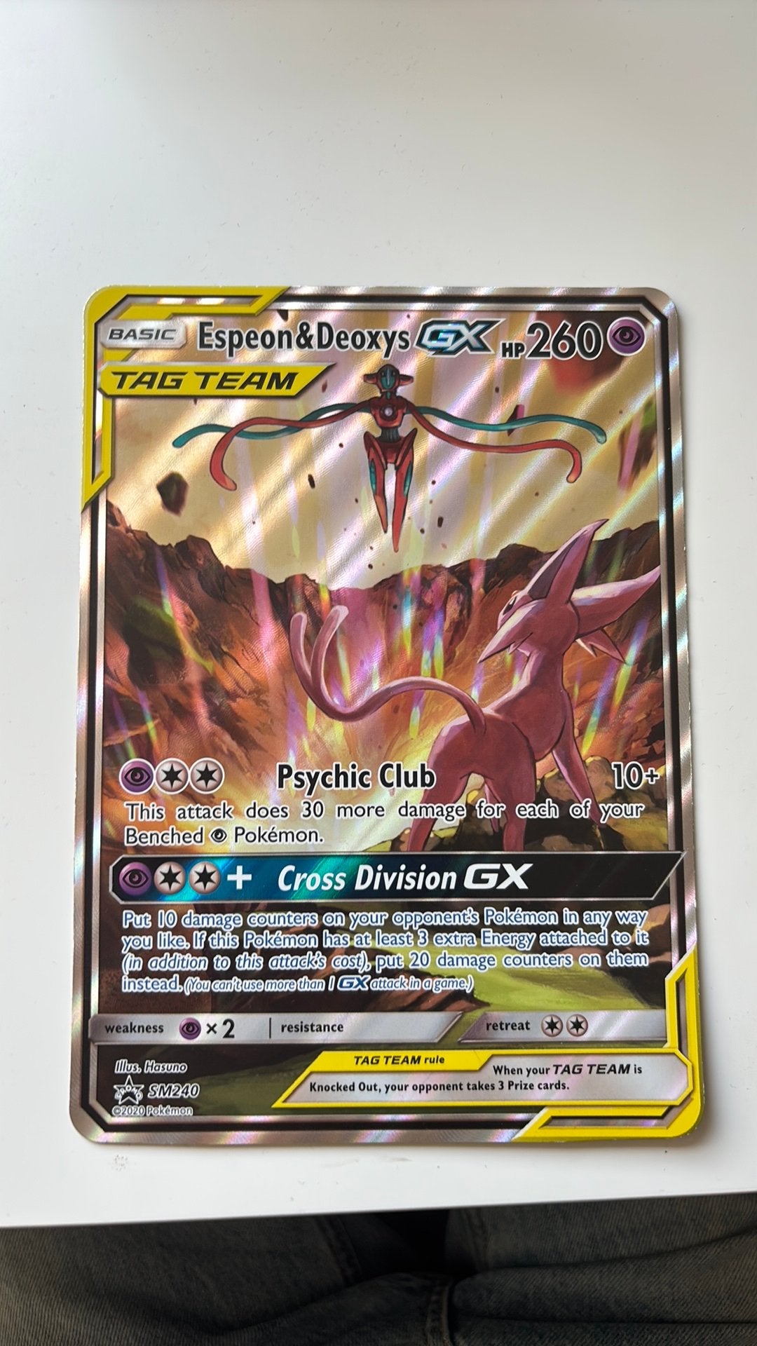 Jumbo Pokémon Kaart Espeon & Deoxys GX TAG TEAM SM240, Ophalen, Zo goed als nieuw, Losse kaart