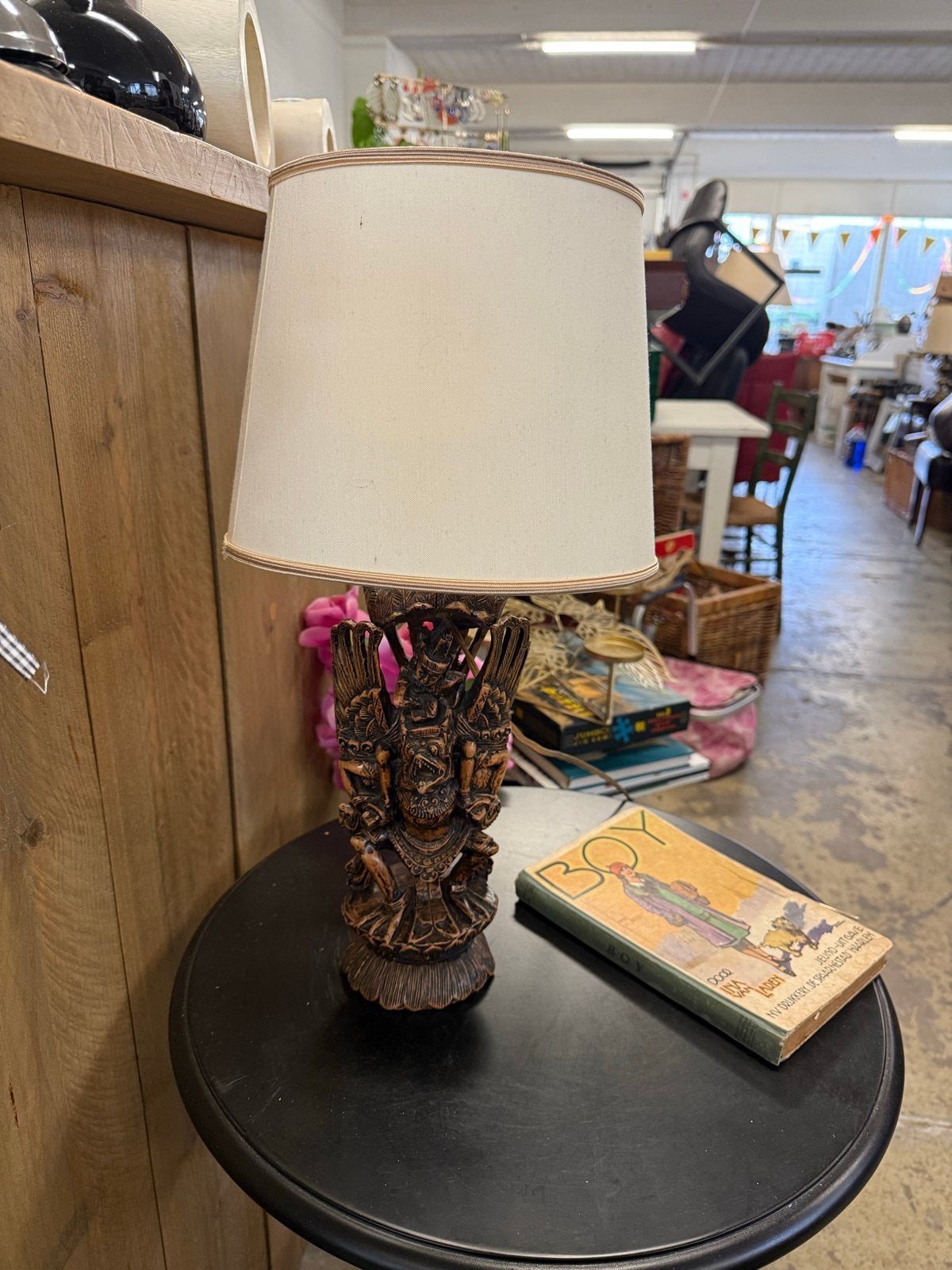 Indonesische houtsnijwerk lamp - Uniek en handgemaakt, Ophalen of Verzenden