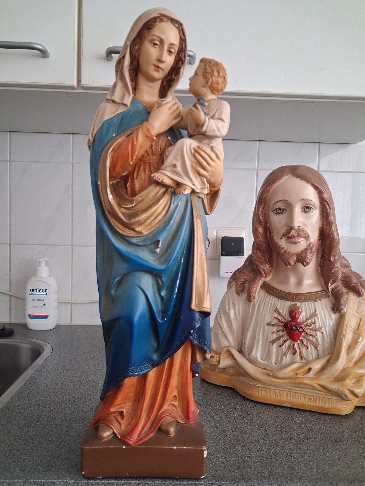PRACHTIG RELIGIEUS BEELD VAN MARIA MET HET KINDJE JEZUS, Antiek en Kunst, Ophalen of Verzenden