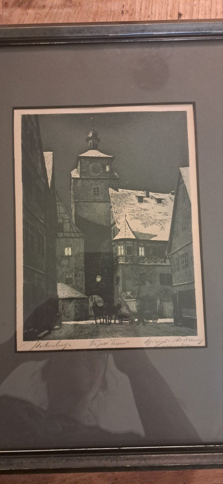 Ets van Rothenburg, gesigneerd door E. Andorff, Ets, Stadsgezicht, 1900 - 1949, Gesigneerd