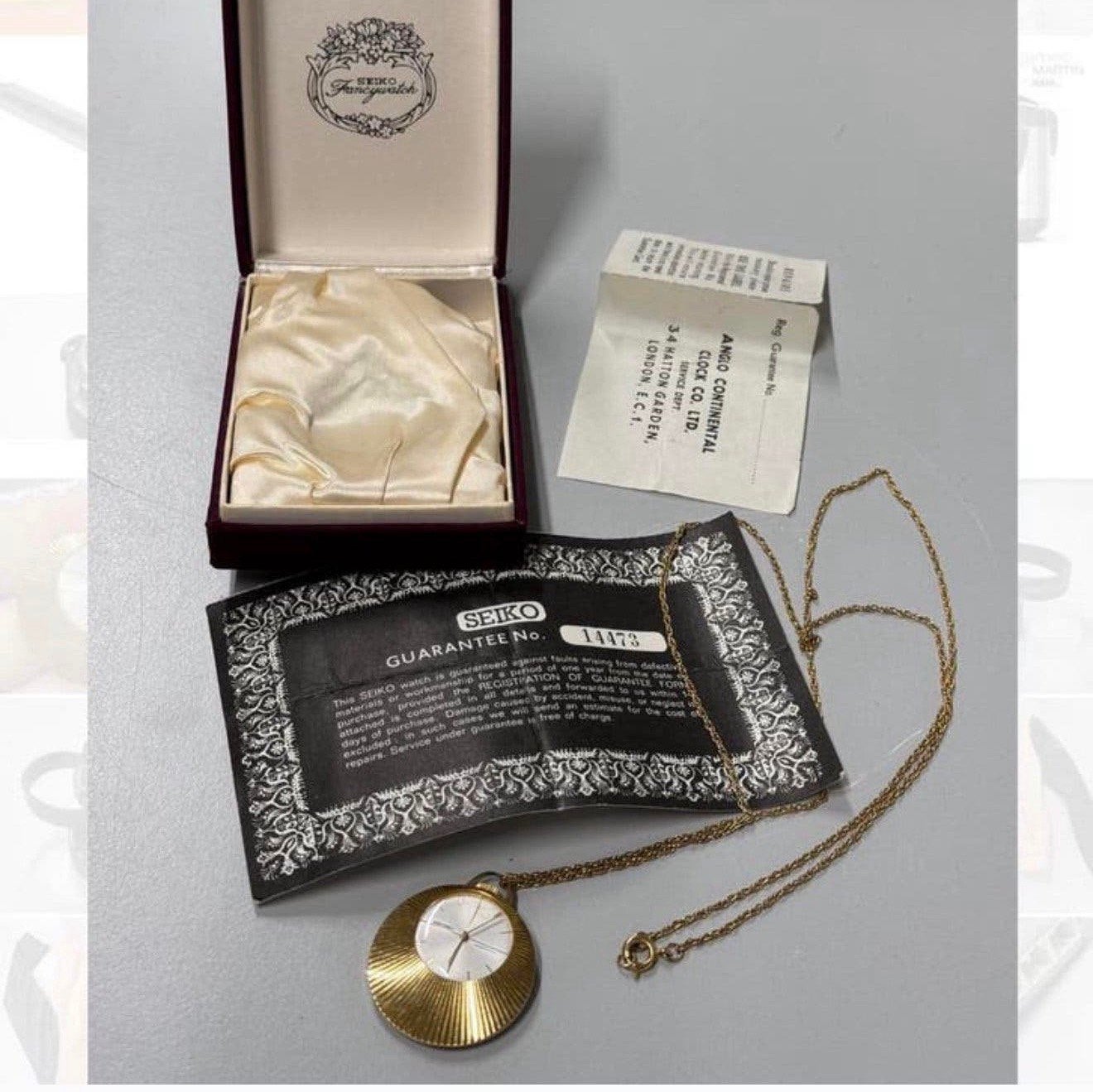 1960-1970 horloge Seiko + ketting Bladgoud zakhorloge antiek, Ophalen of Verzenden