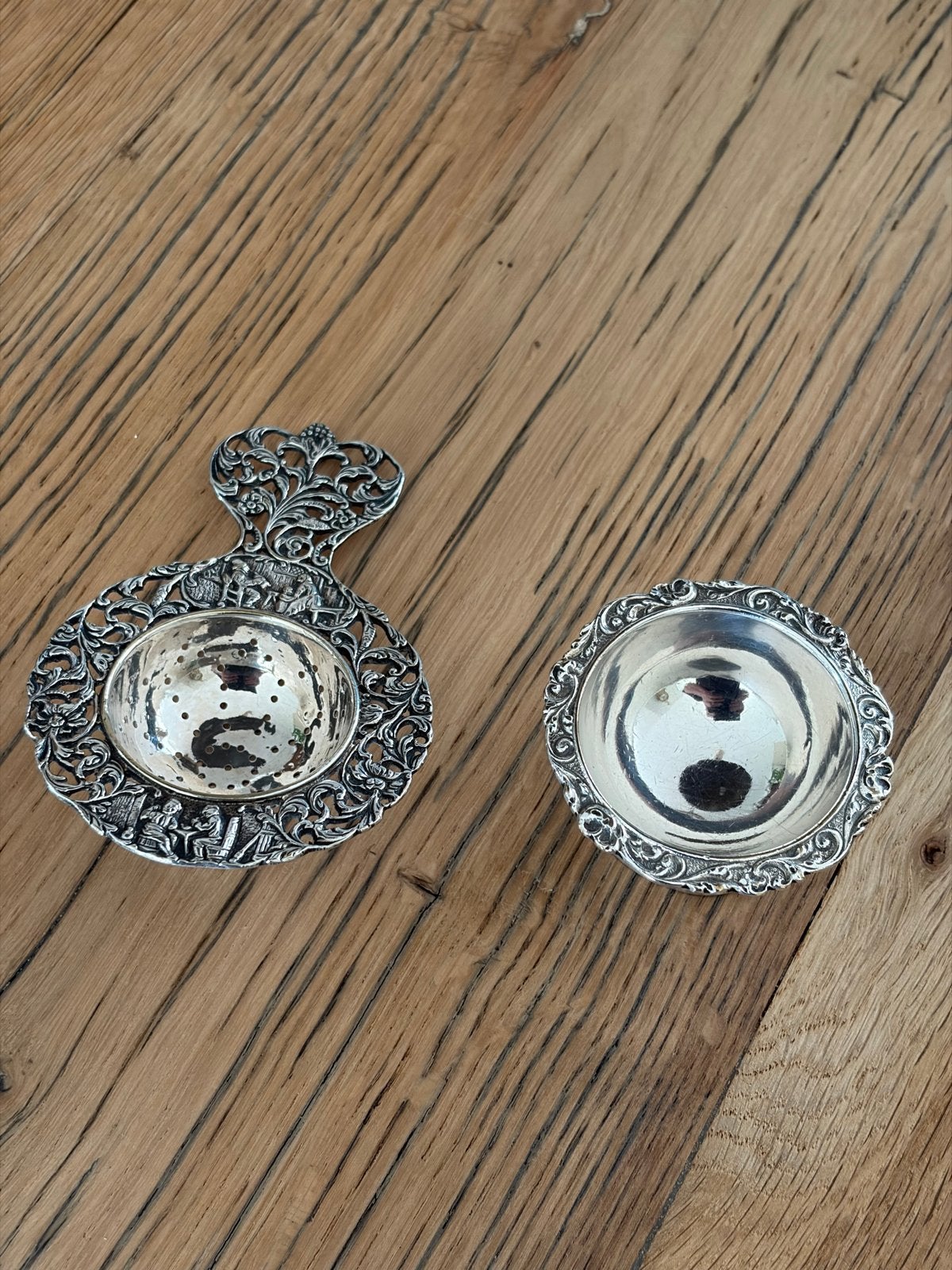 Antieke (Verzilverde)Zilveren Theezeef met Kom, Antiek en Kunst, Verzenden, Zilver