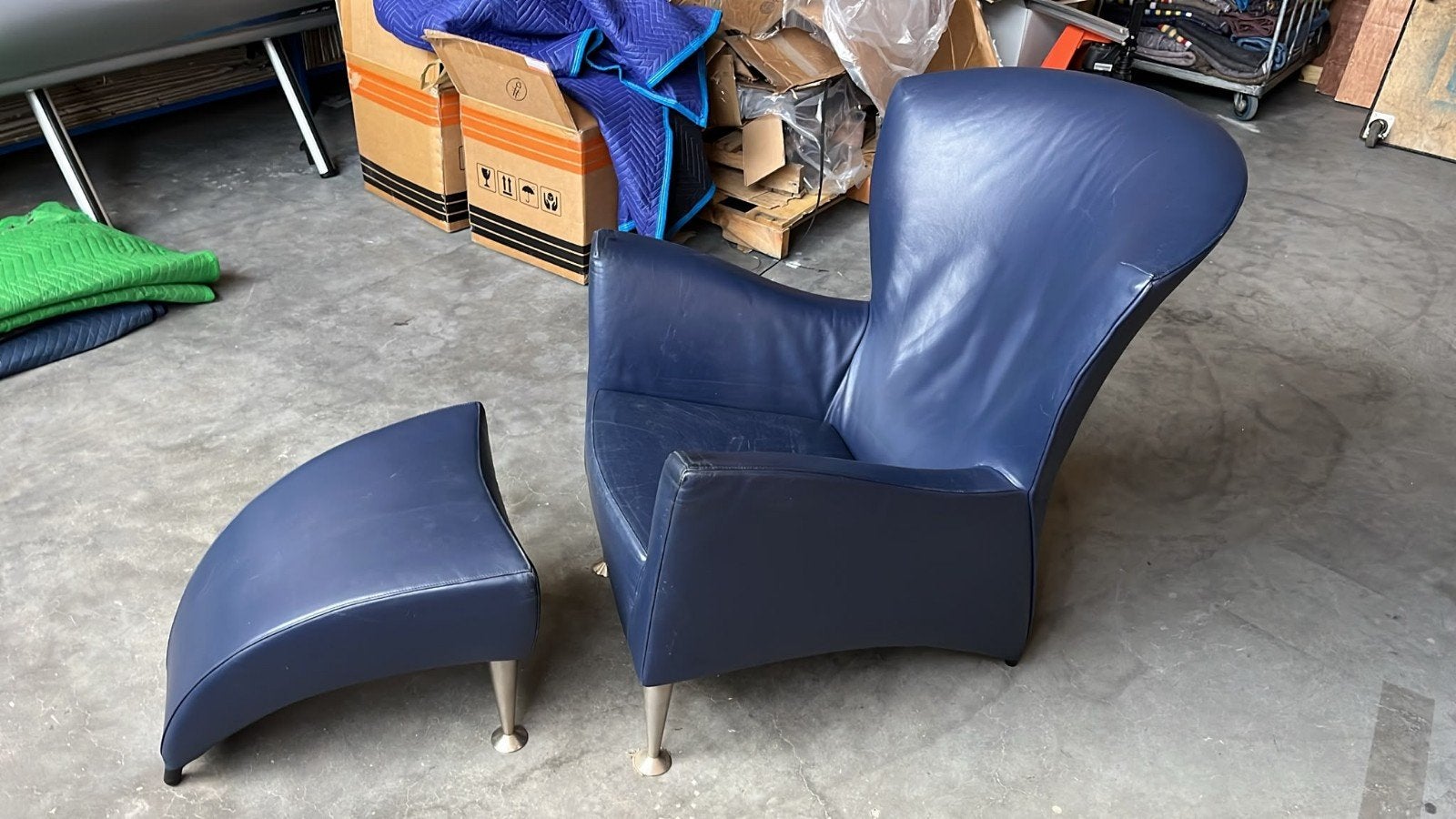 Fauteuil Montel Blauw leer, Ophalen, Gebruikt, 50 tot 75 cm, Leer