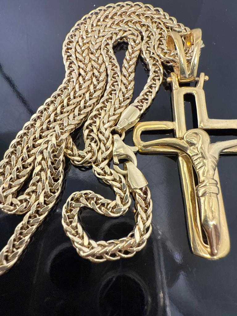 Prachtige 14k gouden vossenstaart ketting met kruis hanger, Ophalen of Verzenden, Nieuw, Goud