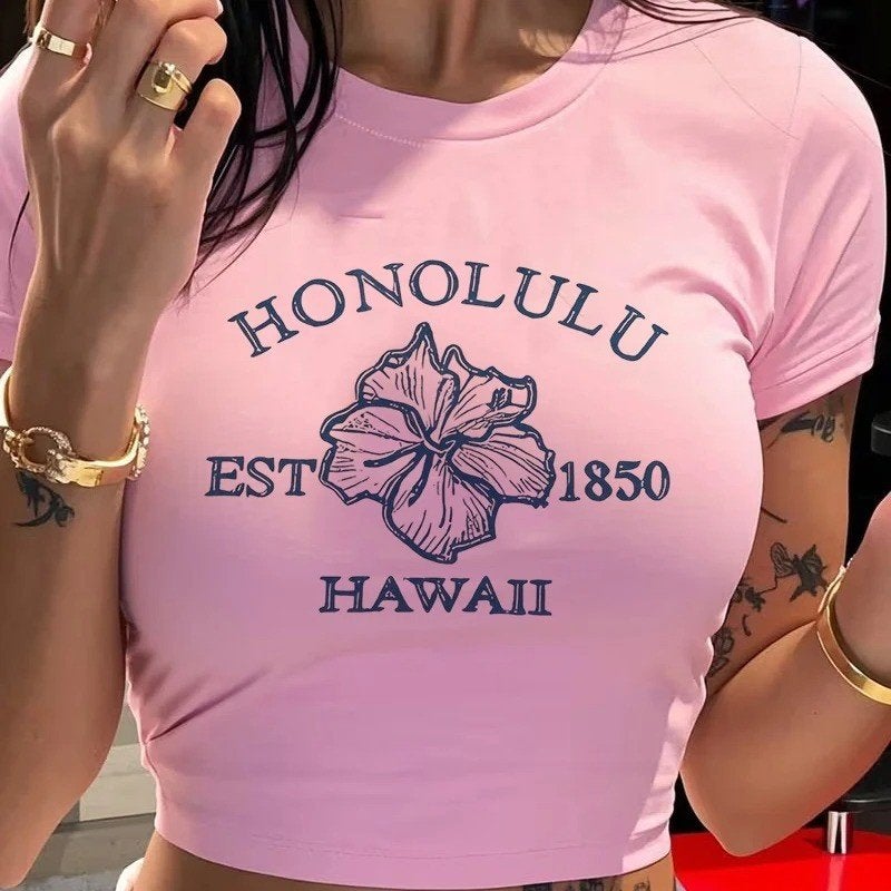 Luxe crop shirt Y2k stijl voor meiden - Honolulu Hawai, Kleding | Dames, Ophalen of Verzenden, Nieuw, Maat 36 (S), Korte mouw