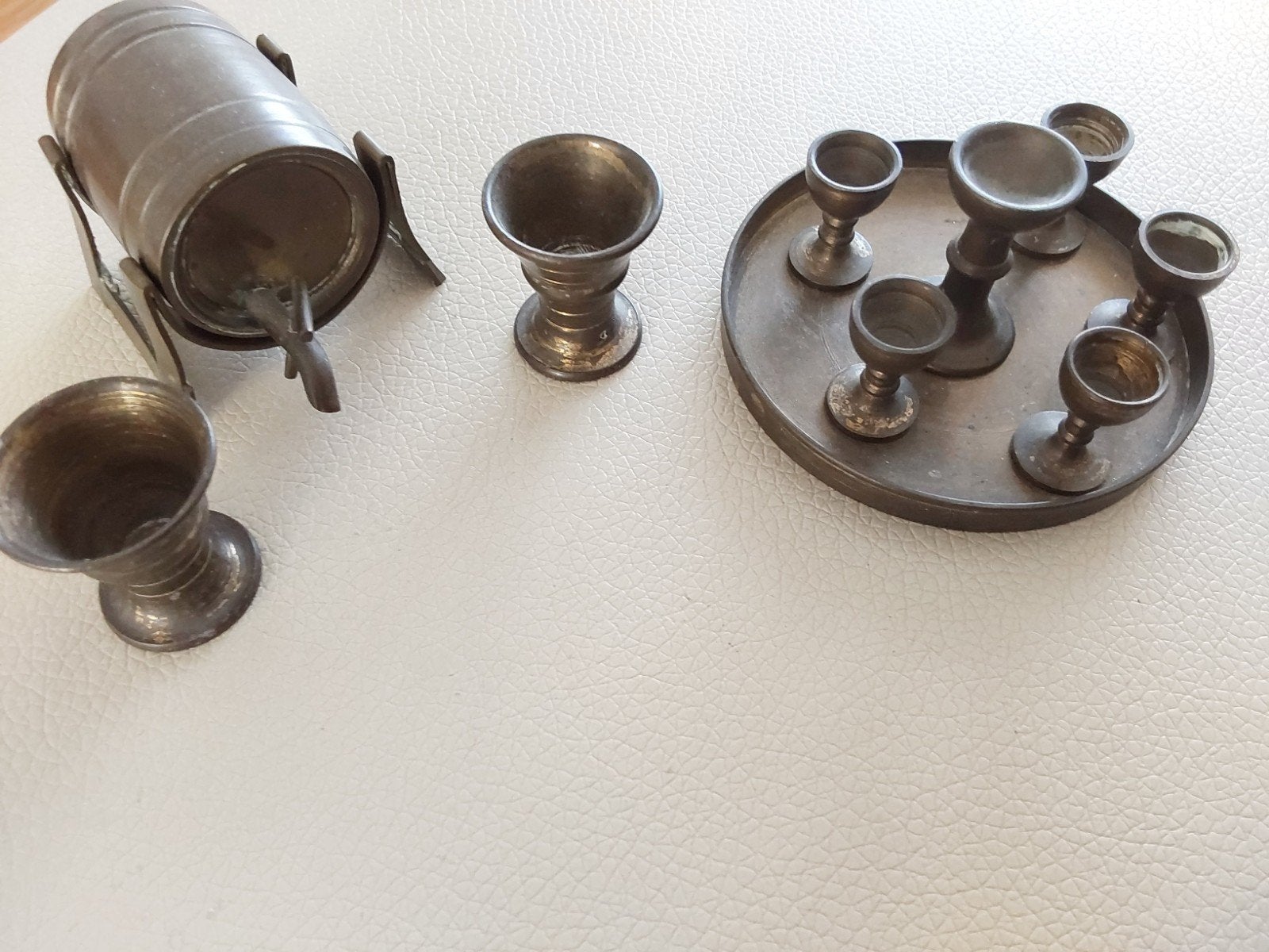 Mini messing wijnset met vat en glaasjes, Ophalen of Verzenden