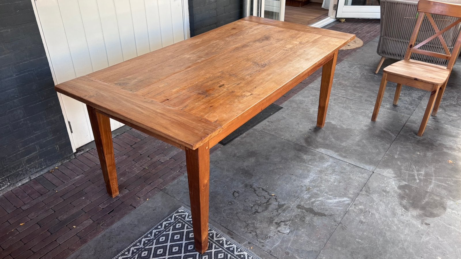 Teak houten tafel. 180 x 90, Ophalen, Gebruikt, Teakhout, 50 tot 100 cm