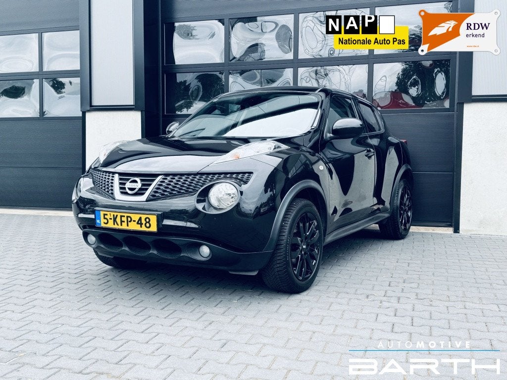 Nissan Juke 1.6 M.O.S. | Clima | Cruise | Camera | Leer | Ke, Auto's, Euro 5, Zwart, 4 cilinders, 610 kg