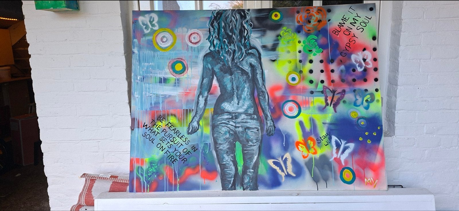 Modern schilderij 'Gypsy Soul' 90x120 cm, Ophalen, Figuren, Handgeschilderd, Gemengde techniek