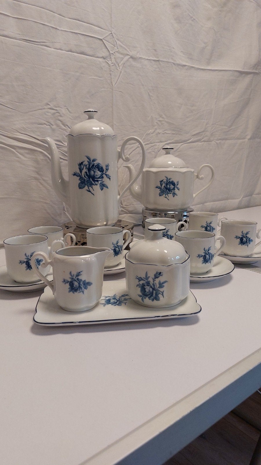 Douwe Egberts Servies - Blauwe Roos - Compleet, Ophalen, Gebruikt, Overige merken, Vintage