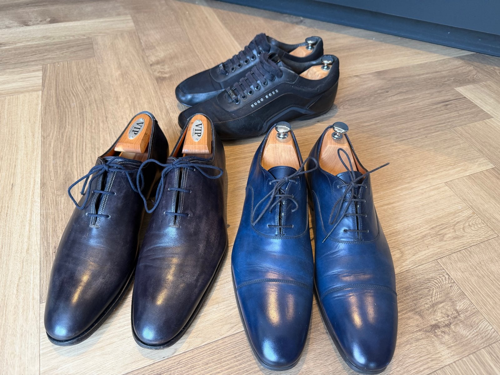 Santoni en Hugo Boss herenschoenen topstaat 10/44, Ophalen of Verzenden, Zo goed als nieuw, Blauw, Veterschoenen