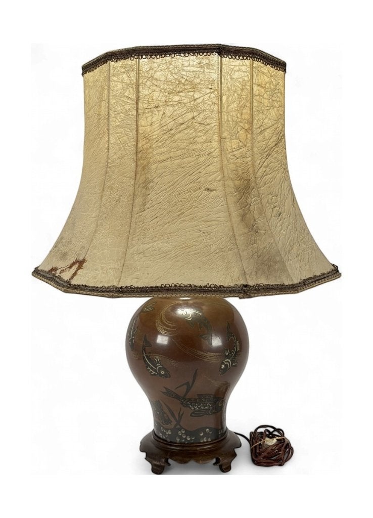 1092. Keramische tafellamp met vissendecor - Azië, 20e eeuw, Antiek en Kunst, Ophalen of Verzenden
