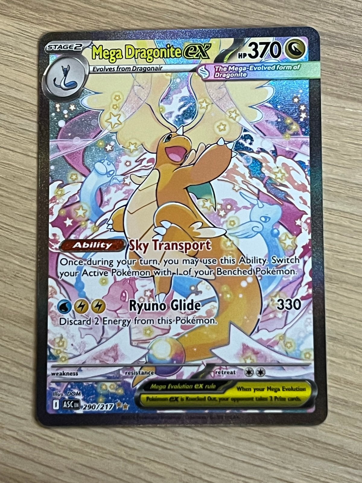 Mega Dragonite EX Pokémon Kaart - Full Art (290/217), Ophalen, Zo goed als nieuw, Losse kaart