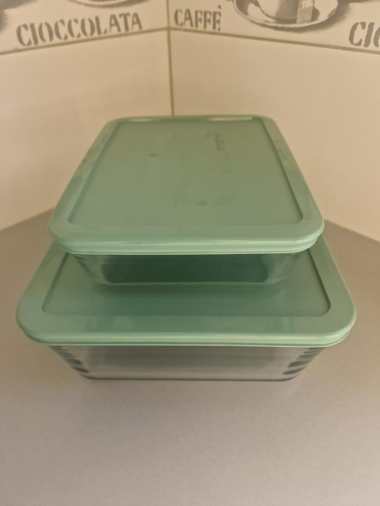 Set van 2 glazen ovenschalen met deksel, Ophalen, Glas, Nieuw, Voorraadpot