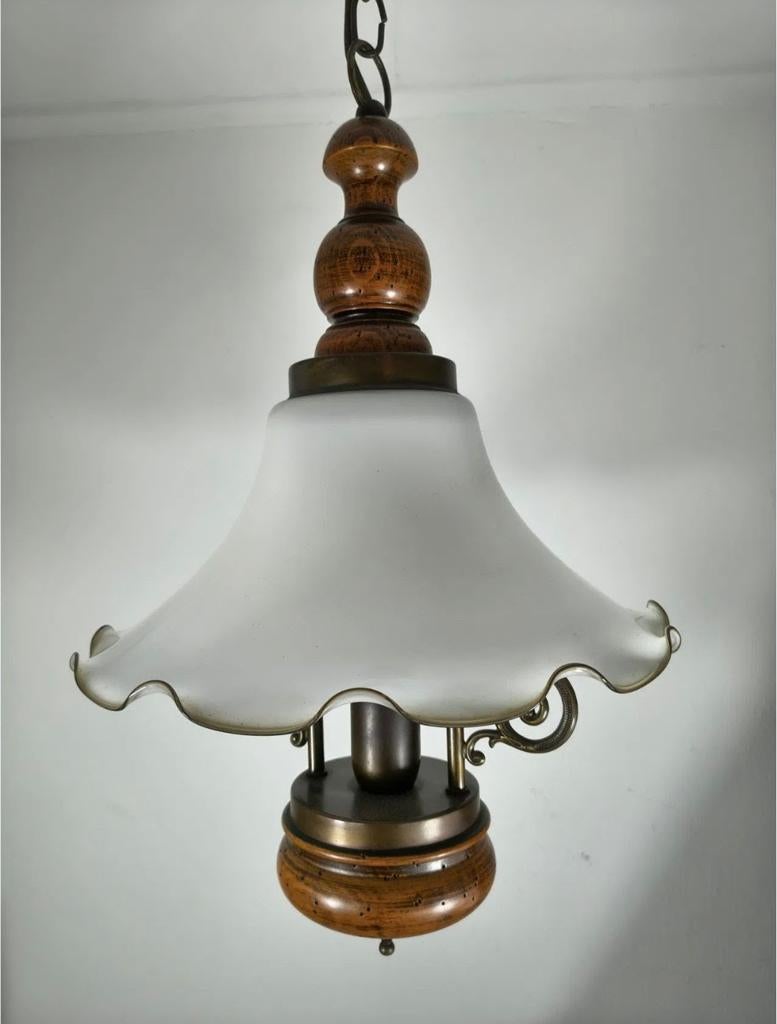 Vintage hanglamp melkglazen kap 70/80, Ophalen of Verzenden, Minder dan 50 cm