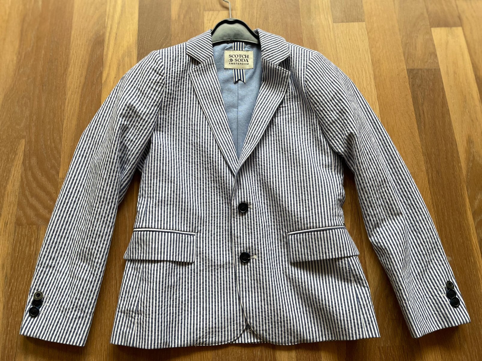 Lichtblauwe striped (Scotch & Soda) jongens colbert, Kinderen en Baby's, Ophalen of Verzenden, Zo goed als nieuw, Jongen of Meisje