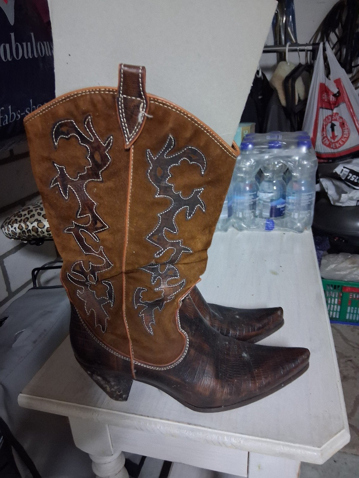 Prachtige cowboy laarzen met mooie versieringen - Maat 40, Ophalen of Verzenden, Gedragen, Bruin, Hoge laarzen