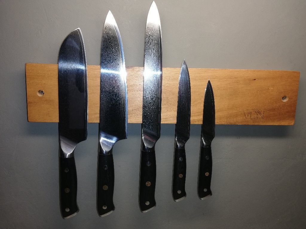 VDN Elegance Damast Messen Set Met Houten Messenhouder, Overige typen, Ophalen of Verzenden, Zo goed als nieuw, Metaal