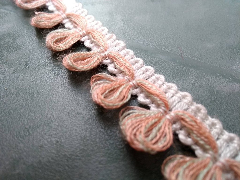 Vintage fournituren geweven sierband roze flosjes 2cm (FB10), Ophalen of Verzenden, Nieuw, Lint, Band of Elastiek