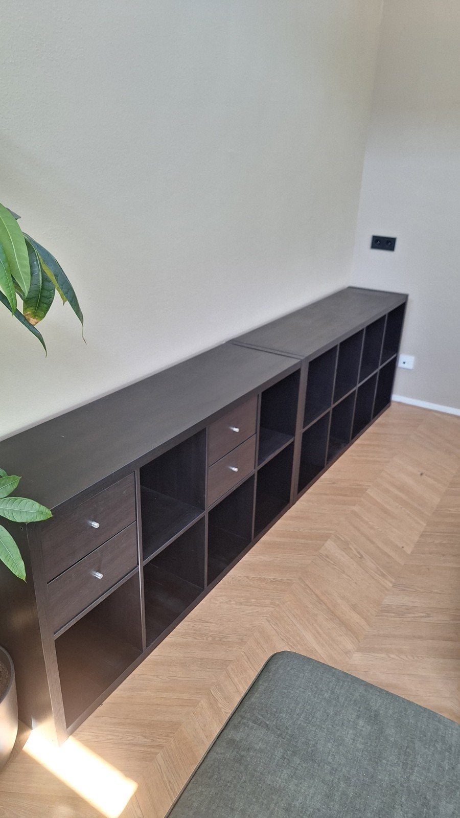 2 IKEA KALLAX kasten zwart, Ophalen, 25 tot 50 cm, 100 tot 150 cm, Minder dan 100 cm